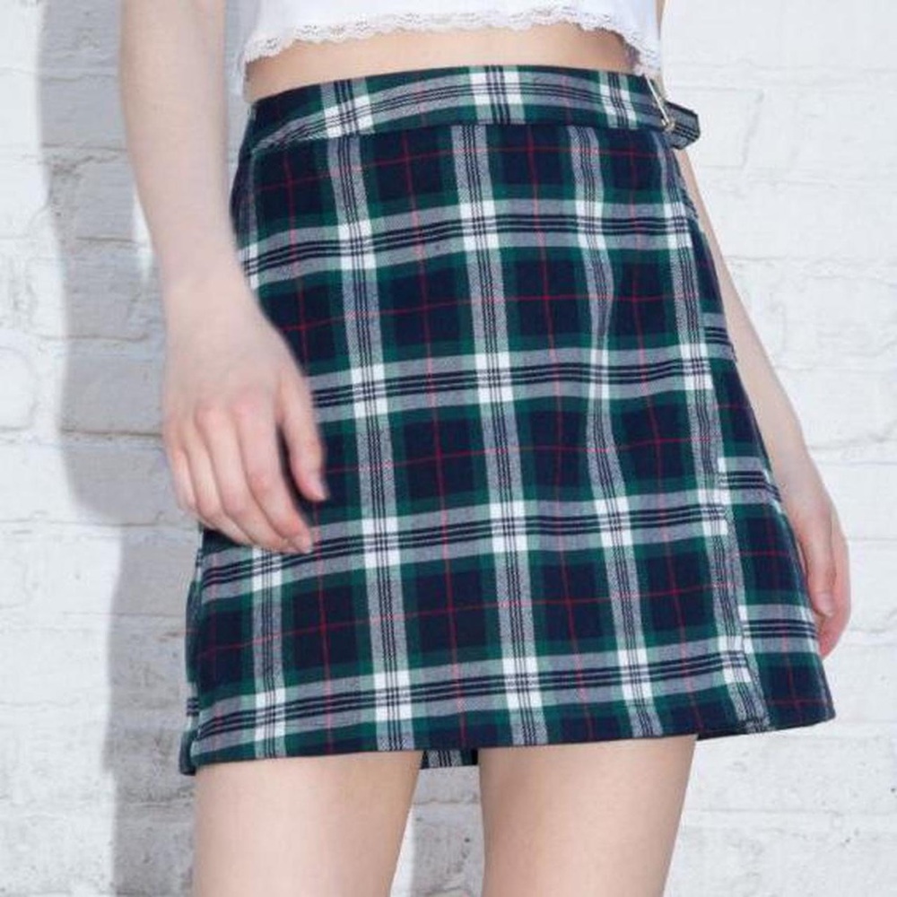 Brandy Melville Emerson Plaid Adjustable Wraparound Buckle Miniskirt